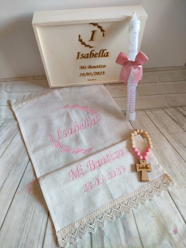 Kit de vela y pañuelo personalizado para bautizo – Pack de vela
