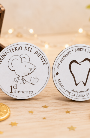 Moneda Ratoncito Pérez en madera