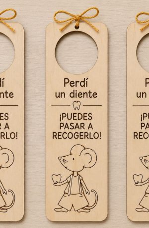Colgador Puerta Ratoncito Pérez de Madera Personalizado para Diente | Natural, Bambú y Blanco